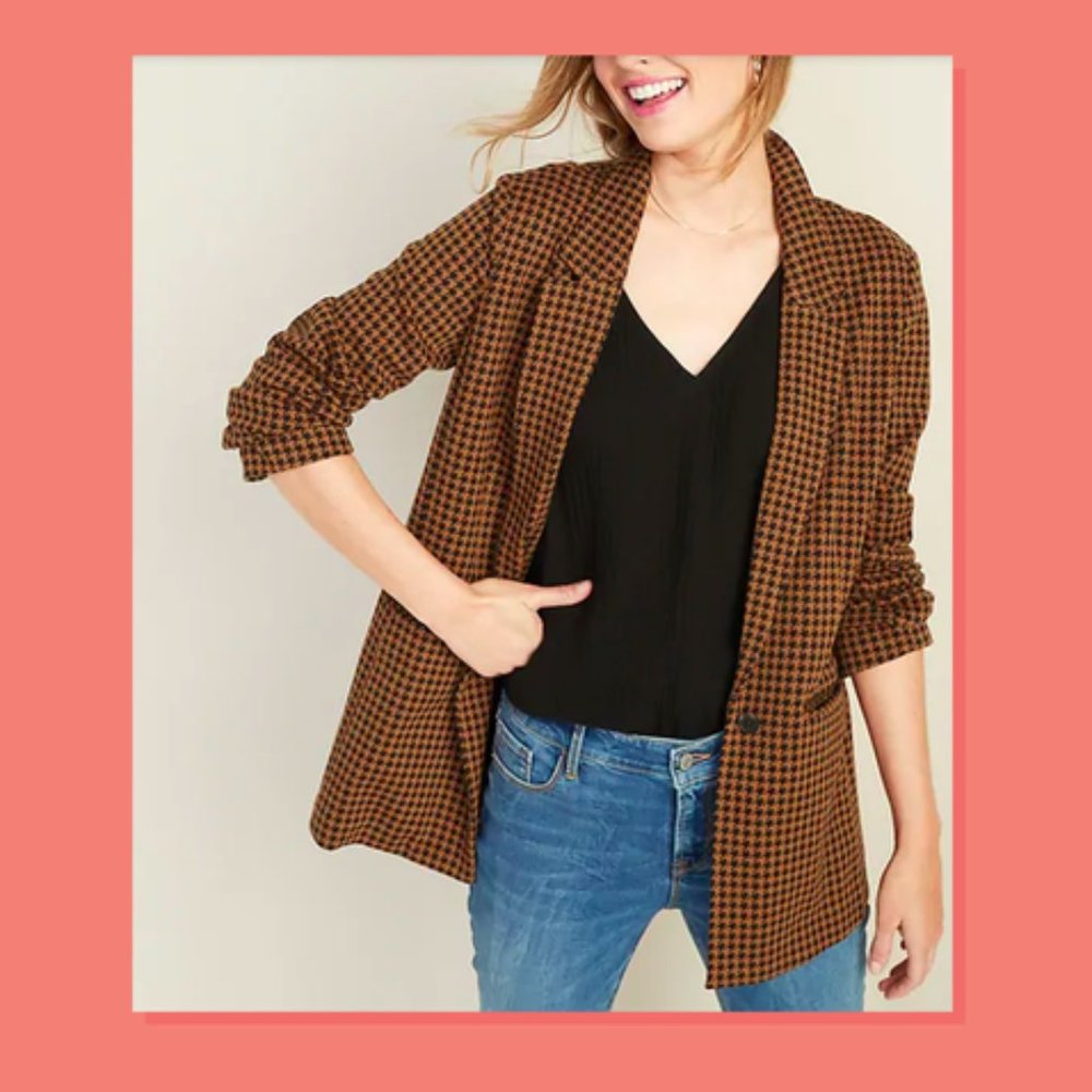 Old Navy camel/black houndstooth knit blazer